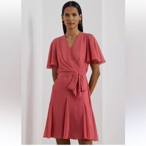 Lauren Ralph Lauren Crinkle Georgette Surplice Dress